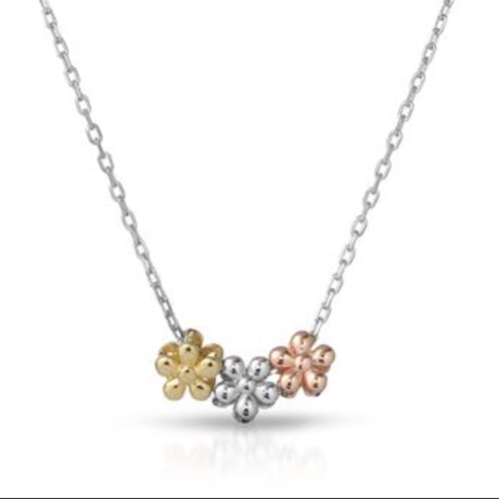 Brand New Necklace with Tricolor Flowers 925